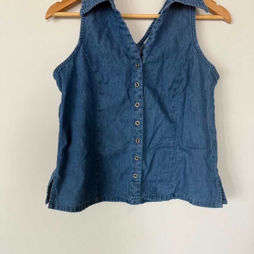 Faded Glory Denim Halter Top Women M Sleeveless Collared Y2k 2000s Bratz Western - Picture 10 of 13